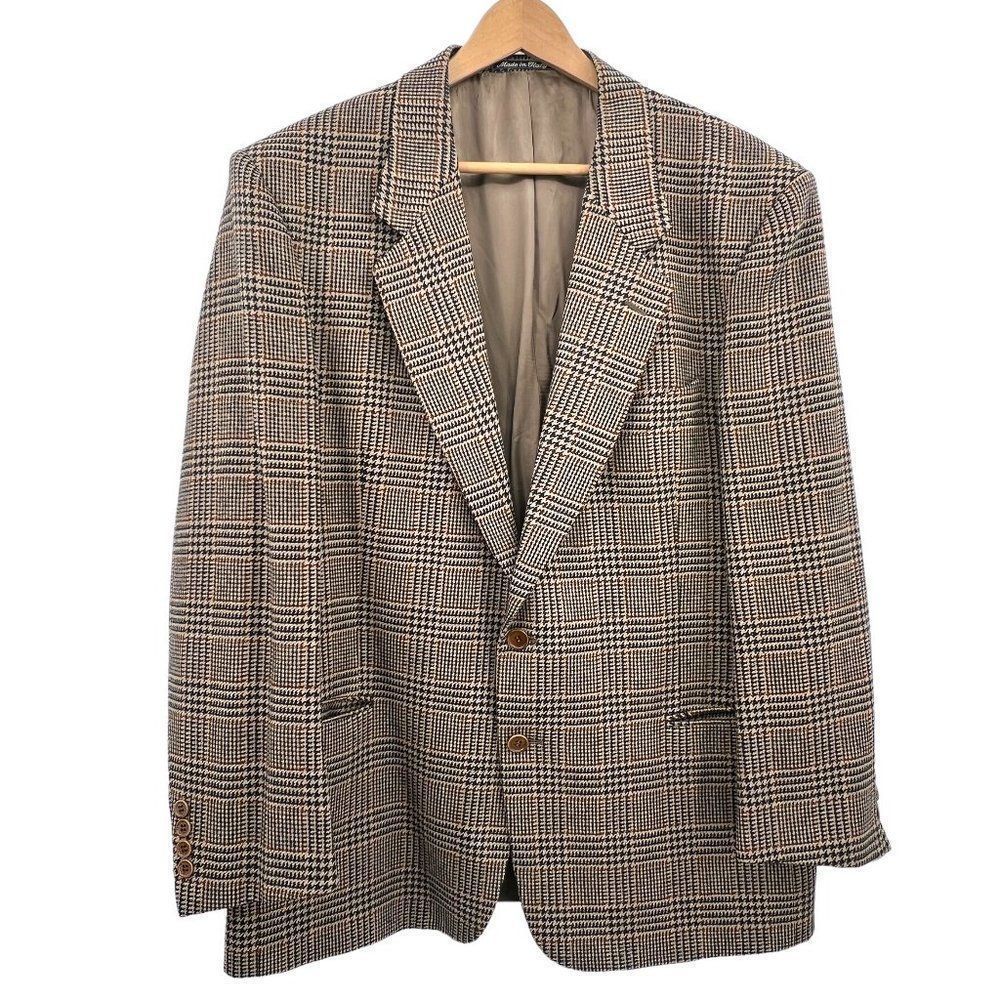 Vintage Valentino Uomo Plaid Tweed Wool Two Button Sports Coat Blazer Size 44R